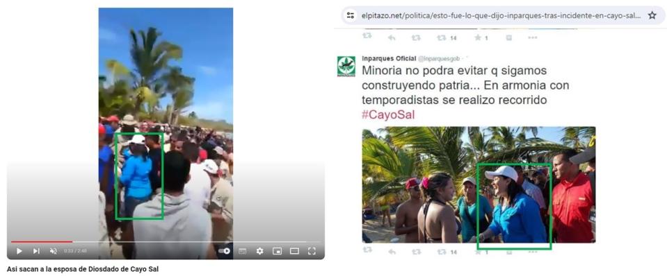 <span>Comparación entre una captura de pantalla de un video en YouTube (I) y una captura del sitio web El Pitazo, hecha el 26 de junio de 2024 </span>