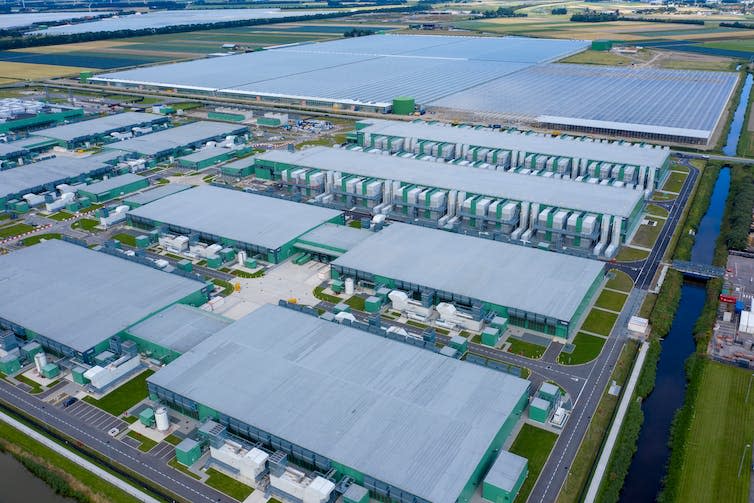 aerial view of warehouses