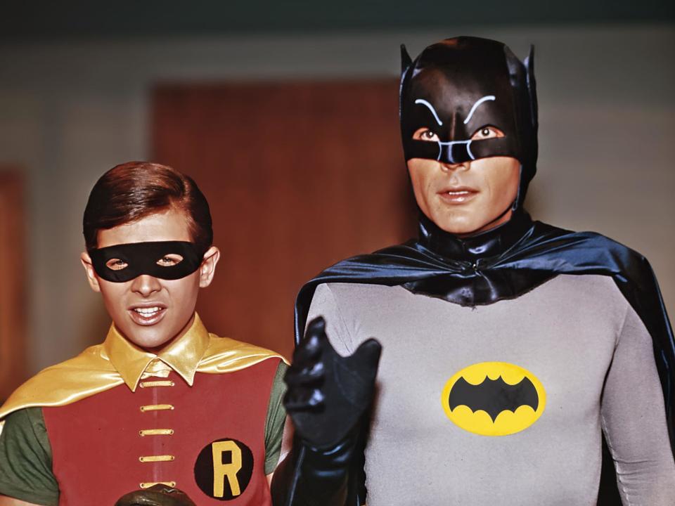 Batman, 1966. Robin (Burt Ward) and Batman (Adam West), publicity still for the TV series of Batman.