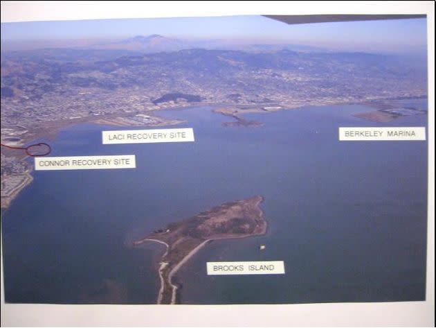 An aerial view of the San Francisco Bay shows significant locations in Scott Peterson's double murder trial.