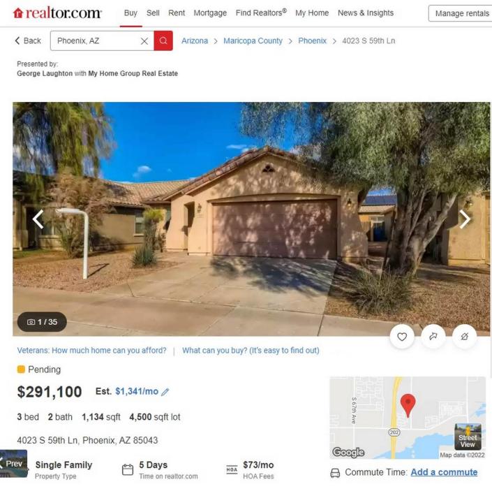 This three-bedroom home in Phoenix was listed for $291,100.