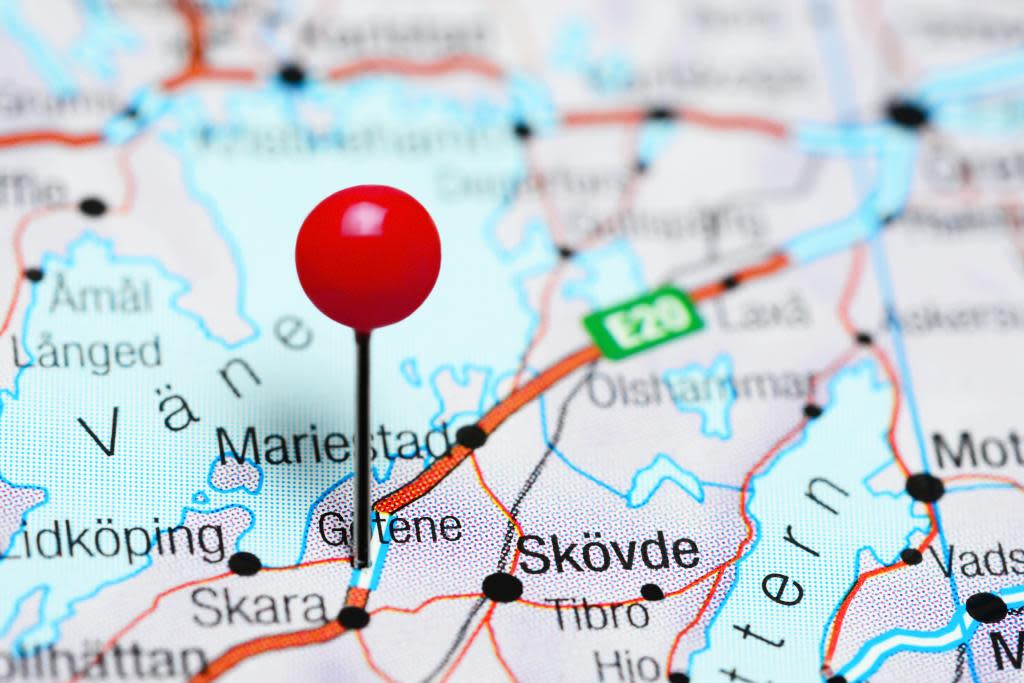 Götene, marked on a map. Alamy Stock Photo