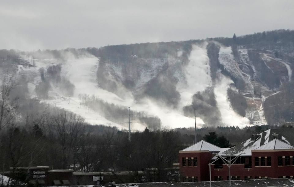 Snow is made on the ski hills of the Granite Peak Ski Area in Wausau on Tuesday, Nov. 28, 2023. Opening day is tentatively scheduled for Friday, Dec. 1.