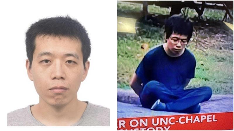 紀泰雷（Tailei Qi，音譯）涉嫌槍殺一名教職人員遭逮捕。（翻攝自推特@UNCPolice、@CBKNEWS121）