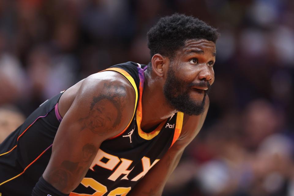 Deandre Ayton #22 of the Phoenix Suns during Game Four of the NBA Western Conference Semifinals at Footprint Center on May 7, 2023, in Phoenix, Arizona. The Suns defeated the Nuggets 129-124.