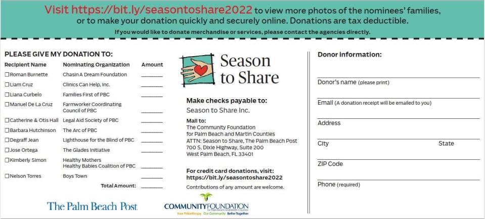 Season to Share 2022 donation form.