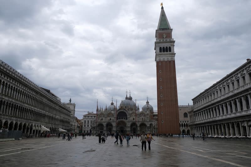 Piazza San Marco during high tide as flood barrier scheme MOSE is used for first time in Venice