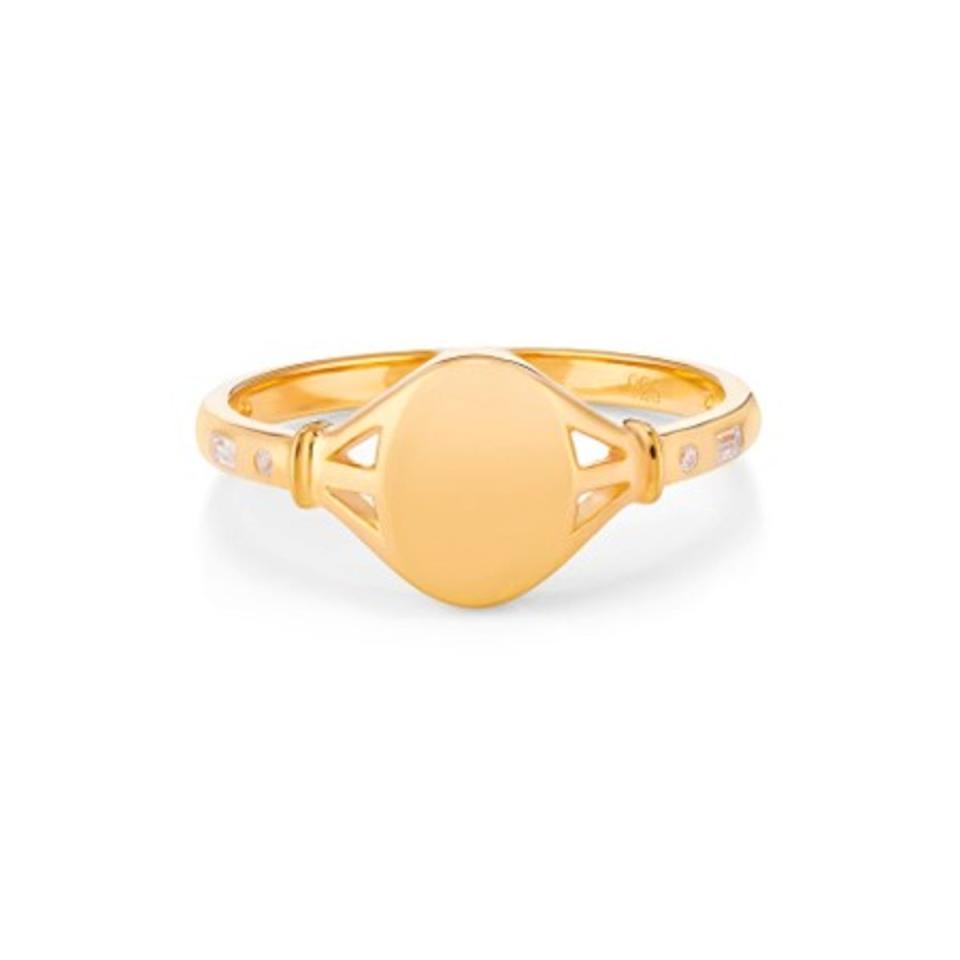 Tilly gold signet ring, £90, vbylauravann.com (V by Laura Vann)