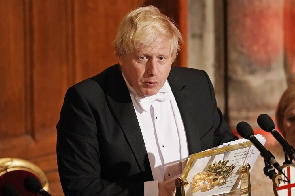 Prime Minister Boris Johnson speaks at the annual Lord Mayor’s Banquet  (Aaron Chown/PA)