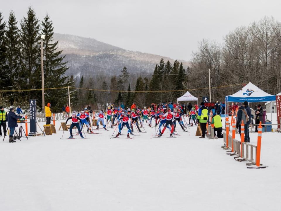 A mass start during the national biathlon championship in Quebec. (Submitted by Keelan Robins - image credit)