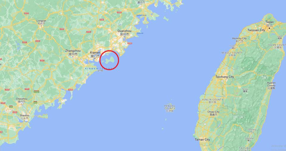 Taiwan-controlled Kinmen county is far closer to mainland China than Taiwan island.