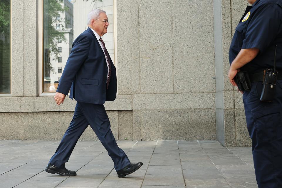 NEW YORK, NEW YORK - JUNE 11: Sen. Bob Menendez (D-NJ) arrives for trial at Manhattan Federal Court on June 11, 2024 in New York City. (Photo by Michael M. Santiago/Getty Images)