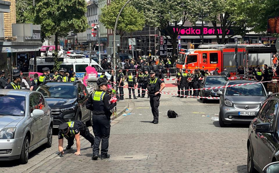 A police cordon in place near the Reeperbahn in Hamburg