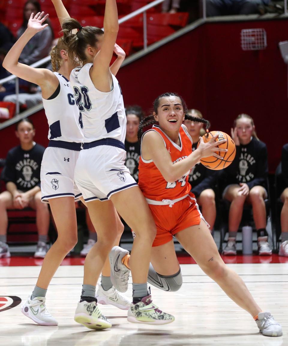 Syracuse plays Skyridge in a 6A girls quarterfinal basketball game at the Huntsman Center in Salt Lake City on Monday, Feb. 26, 2024. | Kristin Murphy, Deseret News