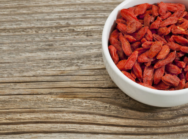 <b>Goji Berries</b> This Chinese food item is rich in beta-carotene, giving competition to the erstwhile provider of the same – carrot. It also provides a sufficient amount of Vitamin C, making it a great antioxidant for the human body. Consume them raw, as snack, or mixed with other fruits!