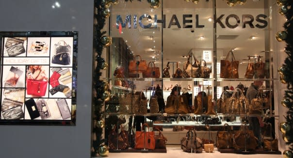Handbags for sale in Michael Kors store in Toronto Eaton Center, Ontario, Canada