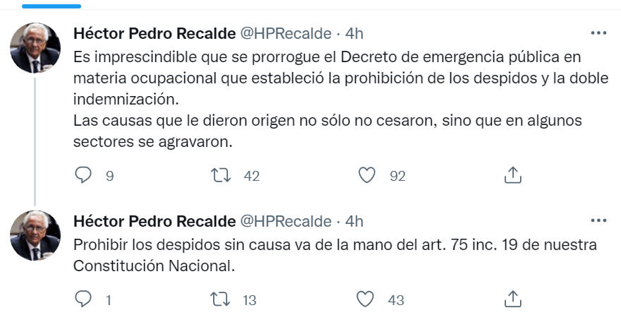 Recalde volvió a poner en debate la doble indemnización.