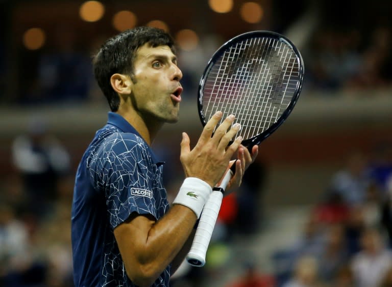 Novak Djokovic reacts to a point in his US Open final against Juan Martin del Potro