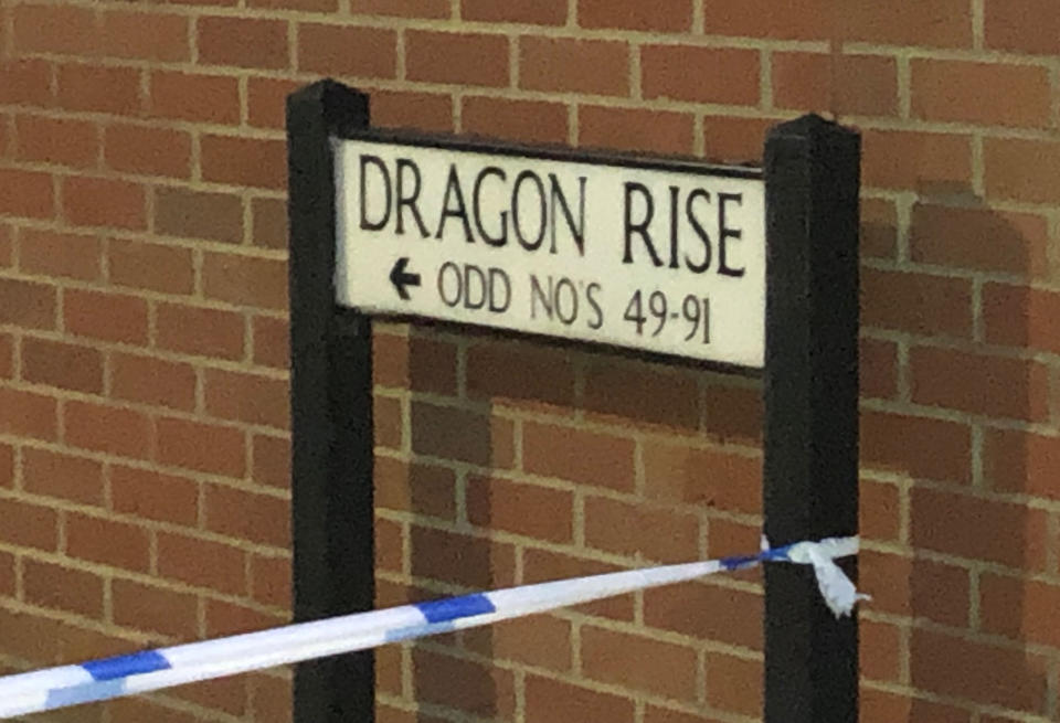 Police tape around the street sign for Dragon Rise in Norton Fitzwarren, a man and woman, both in their 30s, were found with serious injuries at an address in Dragon Rise in Norton Fitzwarren at around 9.45pm on Sunday. Picture date: Monday November 22, 2021.