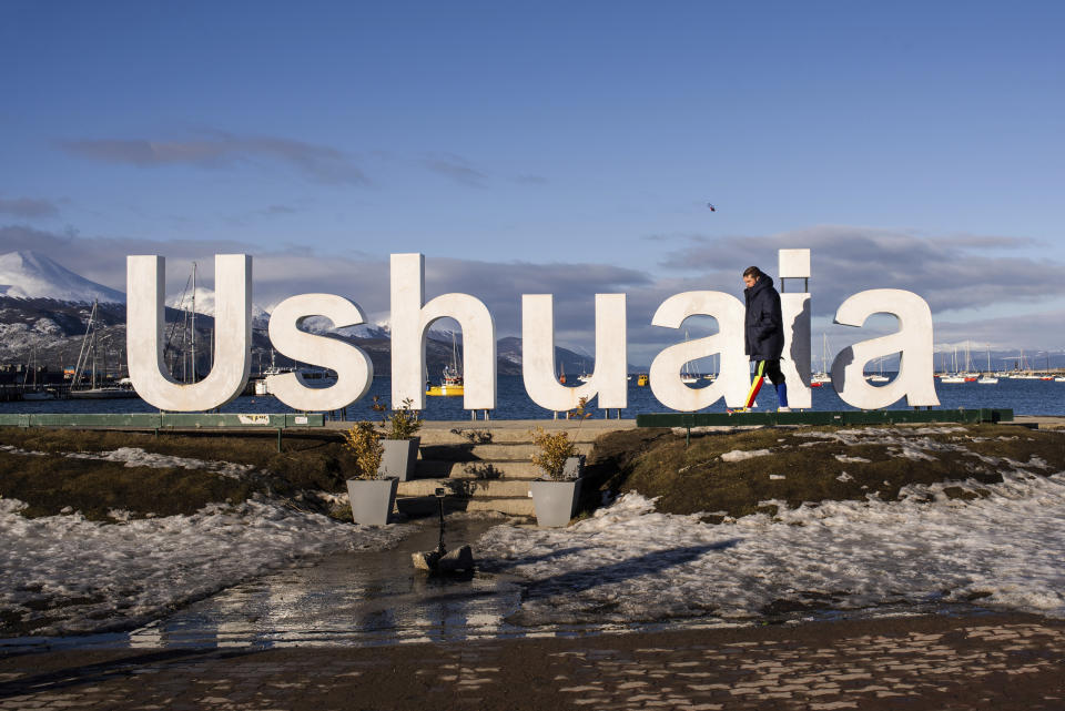 Venezuelan Yeslie Aranda walks past a sculpture of the name of the world’s southernmost city, as he arrives in Ushuaia, Argentina, Saturday, Aug. 17, 2019. The 57-year-old, who lost his left leg in a traffic accident, has walked to the bottom tip of South America, hoping to inspire his compatriots to pursue their dreams despite difficult times. “I wanted to show people that they can achieve their goals despite their current conditions,” Aranda said. “There are many people out there who have forgotten to dream big, even if they have no disabilities.” (AP Photo/Luján Agusti)