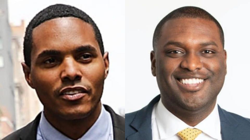 New York City Council member Ritchie Torres (left) and attorney Mondaire Jones are Democrats from New York who were elected to the U.S. Congress Tuesday, the first openly gay Black men to join its ranks. (Torres photo by Spencer Platt/Getty Images)