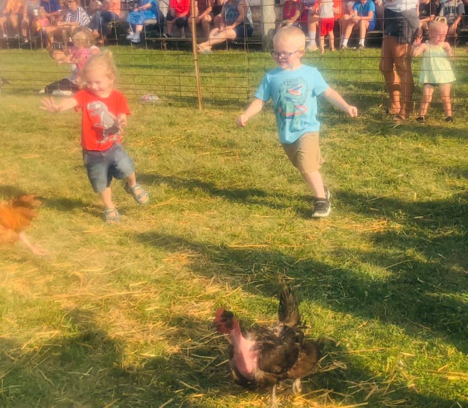 These little boys were all smiles at the Avon Fat Steer Show chicken scramble in August, 2021.