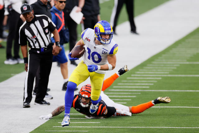Rams receiver Cooper Kupp runs past Bengals safety Jessie Bates during Super Bowl LVI. (Photo by Steph Chambers/Getty Images)