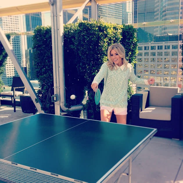 Celebrity Twitpics: The Saturdays’ Mollie King enjoyed a spot of table tennis during the girls’ trip to America. The singer tweeted this photo alongside the caption: “Mollie-pova.”