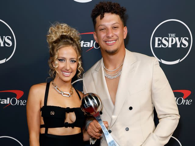 <p>Frazer Harrison/Getty</p> Brittany Mahomes and Patrick Mahomes at The 2023 ESPY Awards on July 12, 2023.