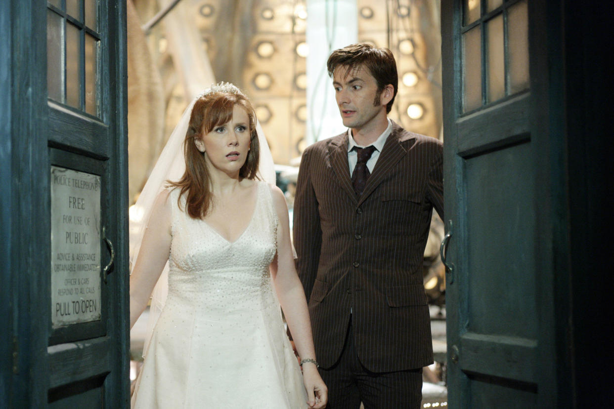Catherine Tate and David Tennant in 2006's The Runaway Bride. (BBC)