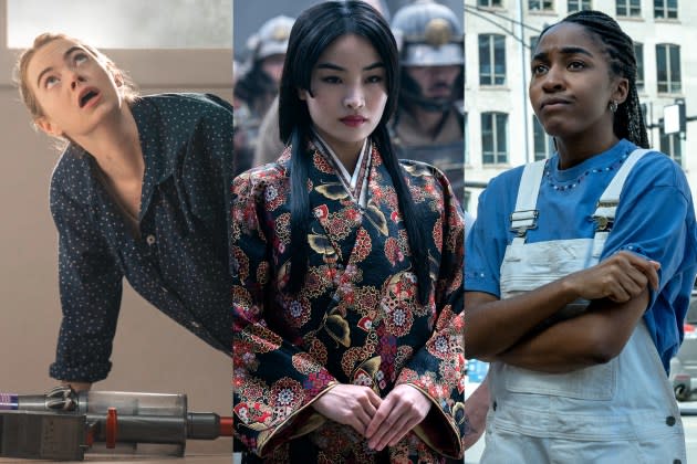 From left: Emma Stone in 'The Curse'; Anna Sawai in 'Shōgun,' and Ayo Edebiri in 'The Bear.' - Credit: Jeff Neumann/A24/Paramount+/SHOWTIME; Katie Yu/FX; Chuck Hodes/FX. 