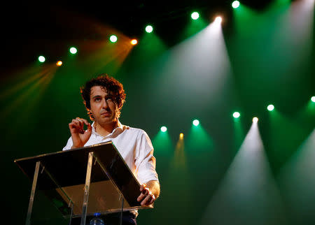 Dutch Green Party ( Groen Links) leader Jesse Klaver speaks during a meeting for the 2017 Dutch election in the AFAS theater in Amsterdam, Netherlands, March 9, 2017. REUTERS/Michael Kooren