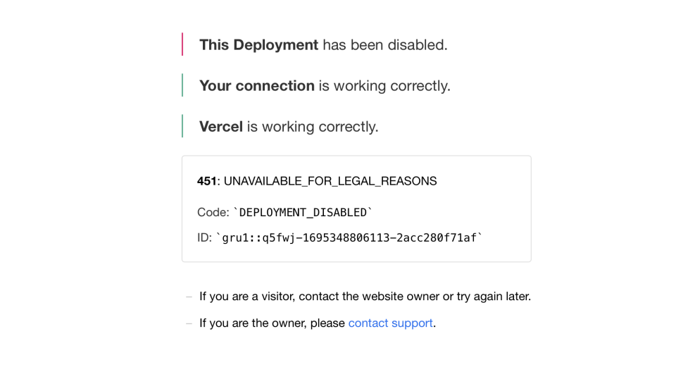 《聞庫》網站出現「451: UNAVAILABLE_FOR_LEGAL_REASONS」的信息。