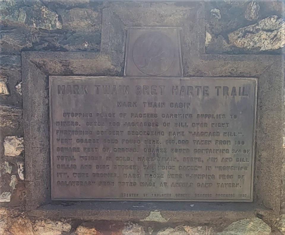 Mark Twain and Bret Harte trail plaque.