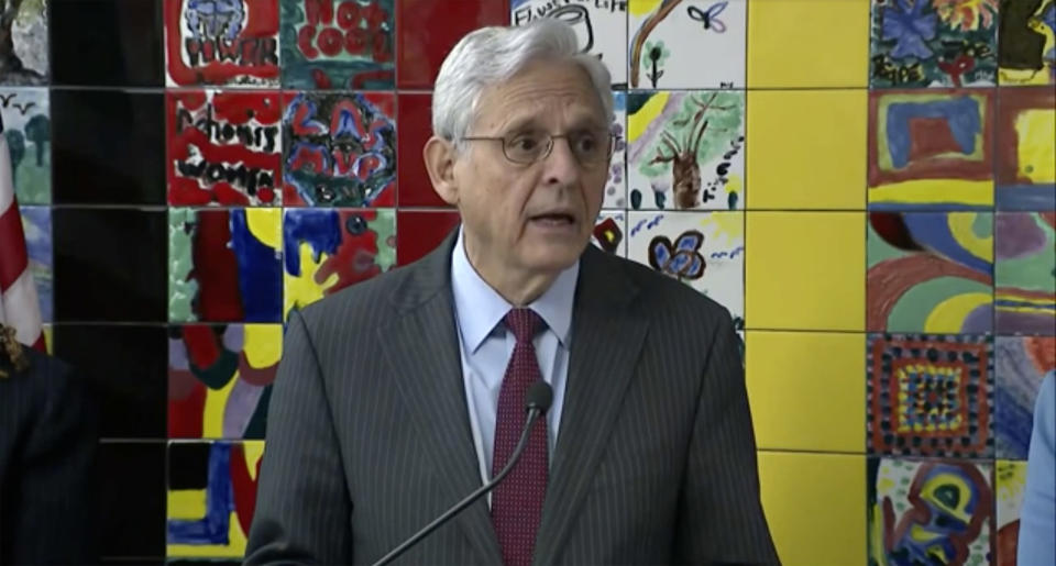 Attorney General Merrick Garland holds a news conference on Wednesday, June 15, 2022 in Buffalo, N.Y. Payton Gendron, the white gunman who killed 10 Black people in a racist attack at a Buffalo supermarket was charged Wednesday with federal hate crimes that could potentially carry a death penalty. (US Network via AP, Pool)