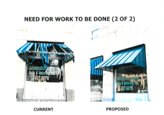 An image used in the presentation given to the City Council depicting the proposed changes to the Cactus Hotel’s awnings. Image courtesy of the City of San Angelo.