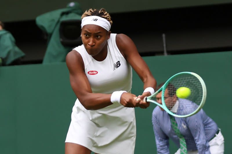 American Coco Gauff is one of seven Top 10 women's singles players still active at Wimbledon 2024. Photo by Hugo Philpott/UPI