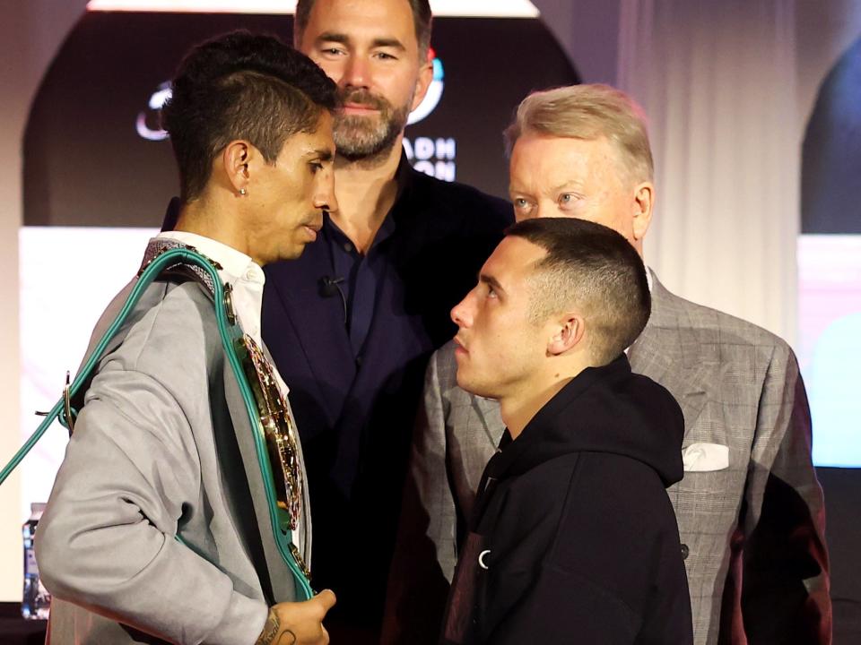 Rey Vargas (left) and Nick Ball facing off at Wednesday’s press conference (Getty Images)