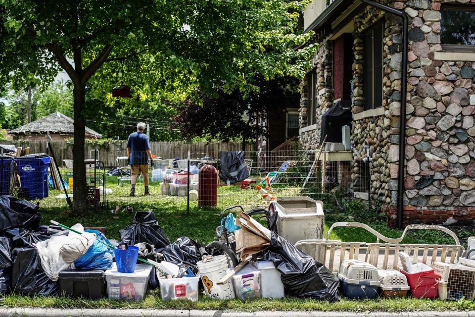 Items damaged in the basement of Christopher and Virginia Wilkinson house in the Jefferson Chalmers neighborhood after rainstorms caused a flood in Detroit on Sunday, June 27, 2021.