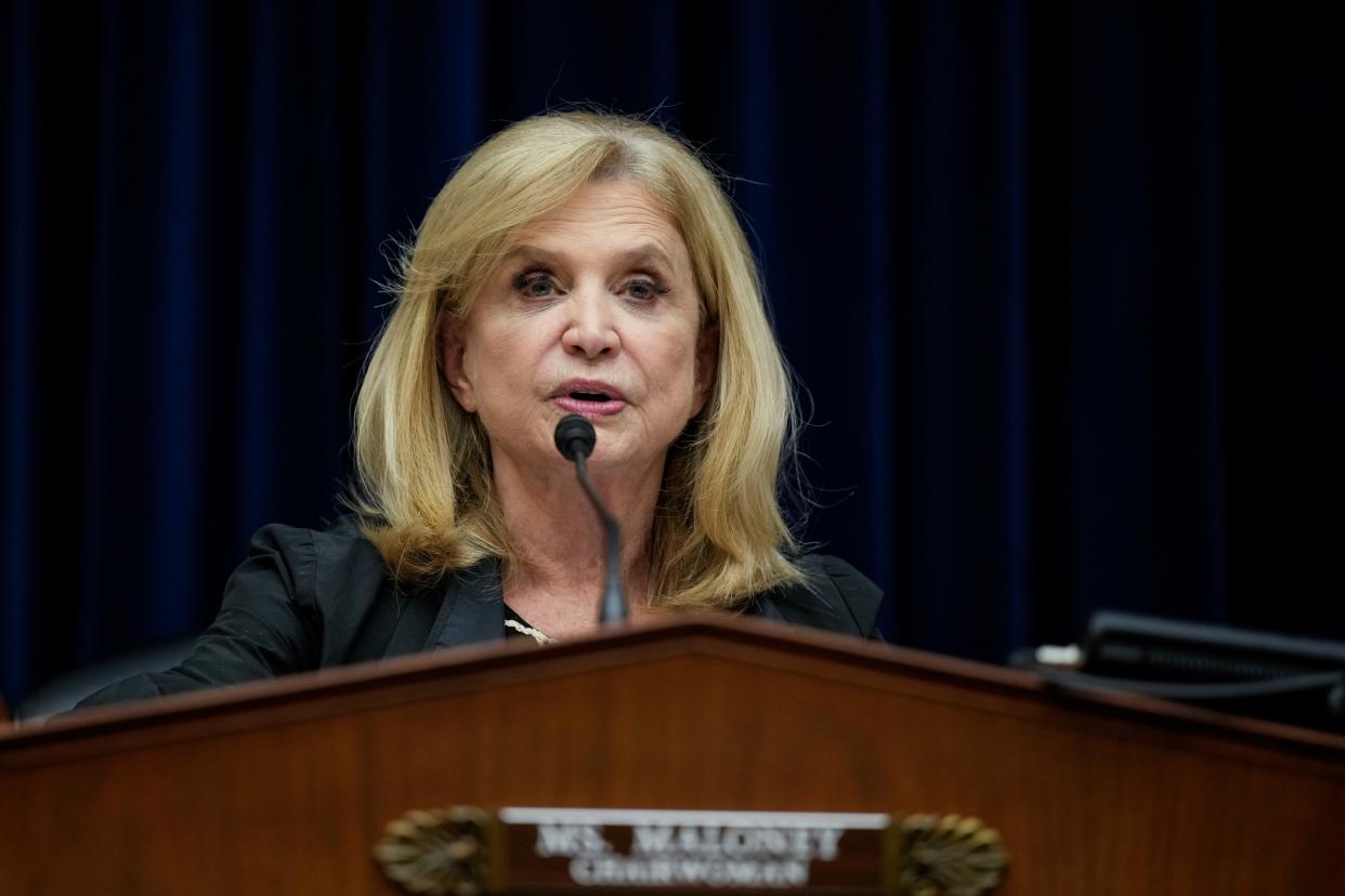 Committee chairwoman Rep. Carolyn Maloney (D-NY) speaks during a House Oversight Committee hearing titled Examining the Practices and Profits of Gun Manufacturers in the Rayburn House Office Building on Capitol Hill in Washington, D.C. on Wednesday, July 27, 2022.