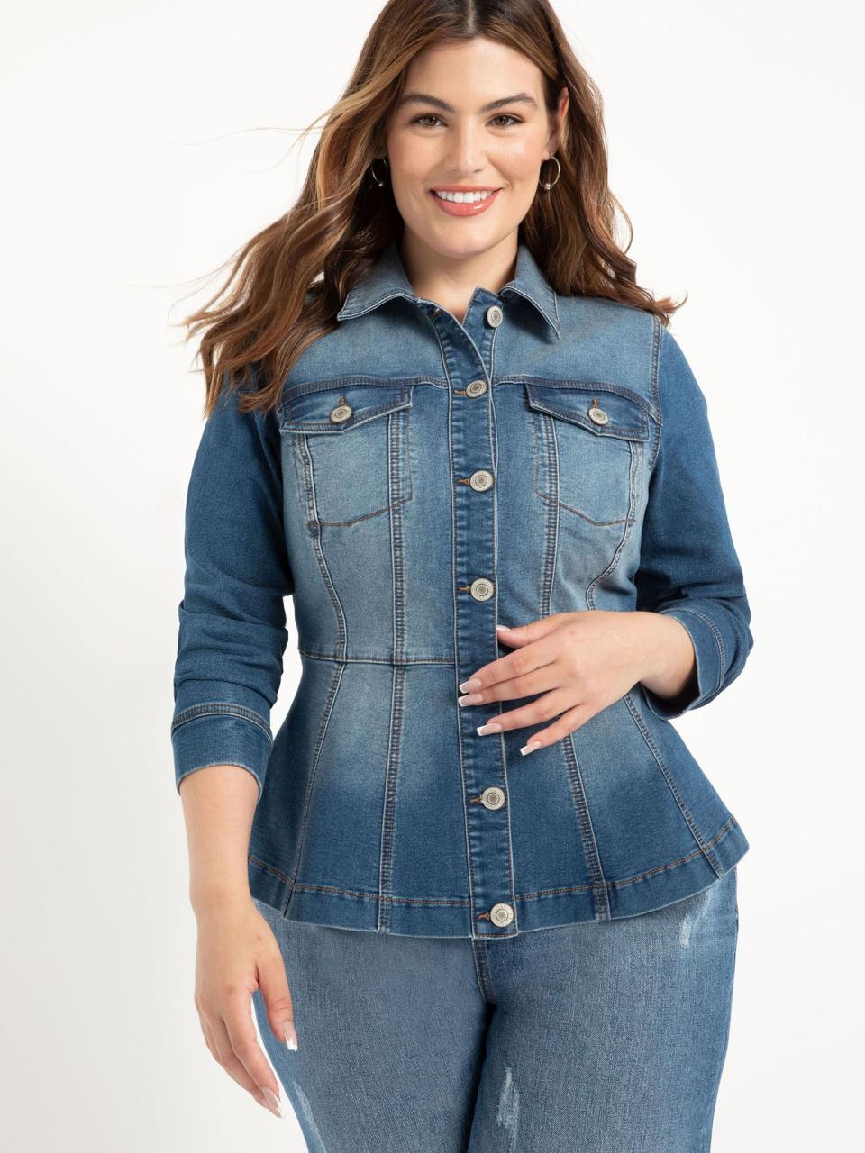 18) Plus Size Denim Peplum Jacket