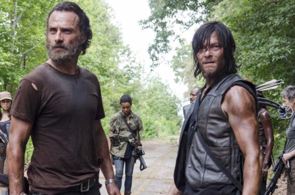 Andrew Lincoln and Norman Reedus are in a glitter bomb prank war on “The Walking Dead,” because of course they are