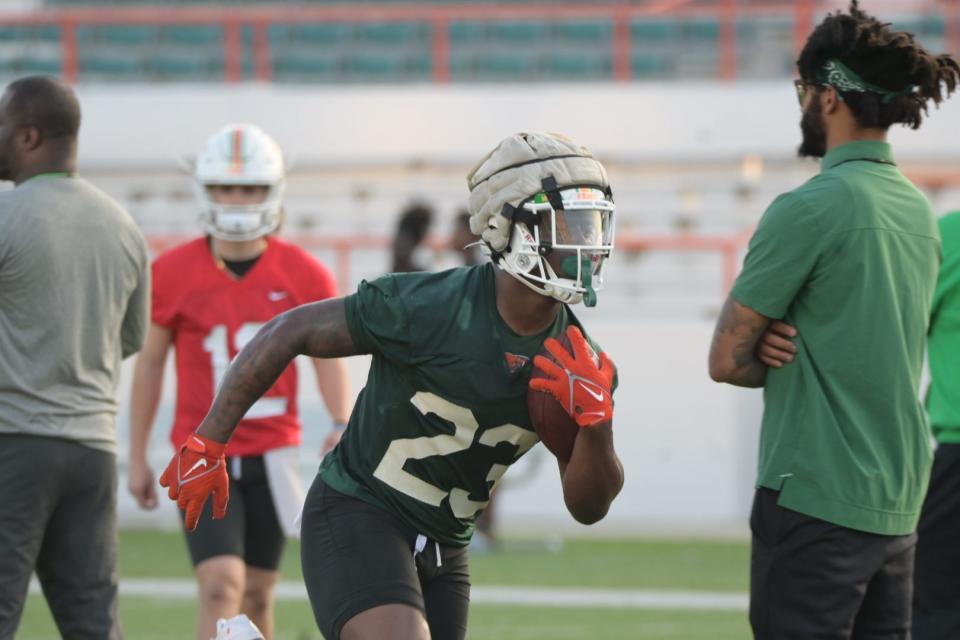 Florida A&M Rattlers running back Terrell Jennings (23) goes through drills during the first day of spring practice at Bragg Memorial Stadium in Tallahassee, Florida on Tuesday, March 7, 2023.
