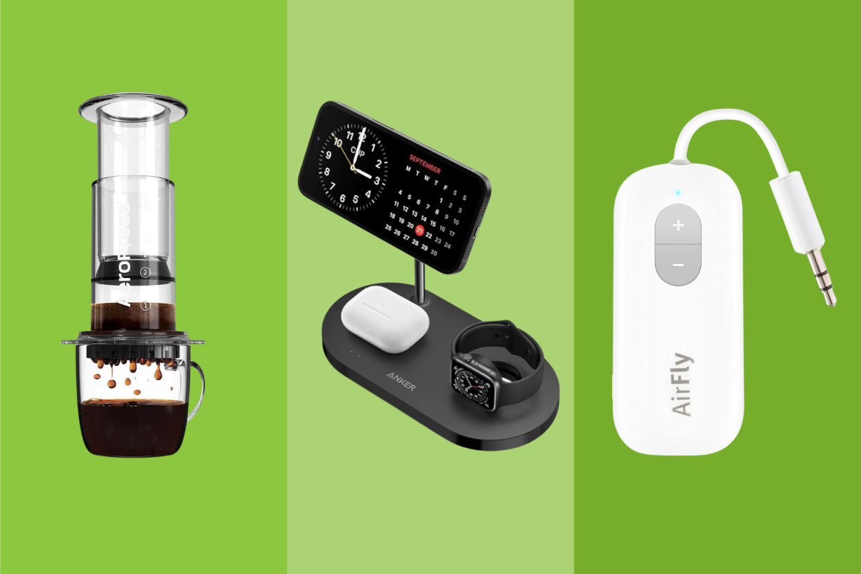 AeroPress, Anker wireless charger, Airfly