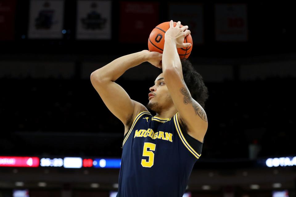 Michigan's Terrance Williams II takes a jump shot during the first half against the Ohio State at Value City Arena, March 3, 2024 in Columbus, Ohio.