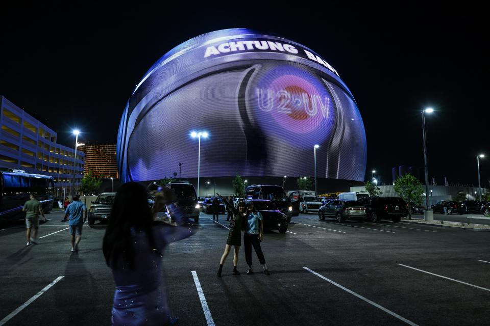 The Sphere is seen during the opening night with U2:UV Achtung Baby Live concert at the Venetian Resort in Las Vegas, Nevada.