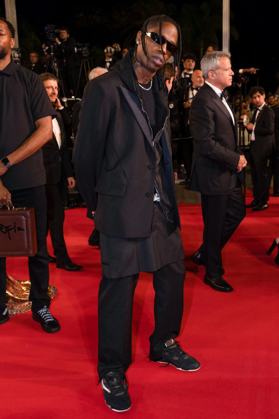 CANNES, FRANCE - MAY 22: Travis Scott attends the "The Idol" red carpet during the 76th annual Cannes film festival at Palais des Festivals on May 22, 2023 in Cannes, France. (Photo by Stephane Cardinale - Corbis/Corbis via Getty Images)