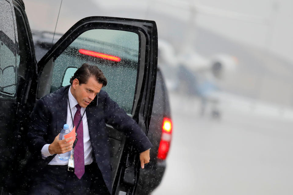 White House Communications Director Anthony Scaramucci arrives to travel with U.S. President Donald Trump to Ronkonkoma, New York from Joint Base Andrews, Maryland, U.S., July 28, 2017. REUTERS/Carlos Barria