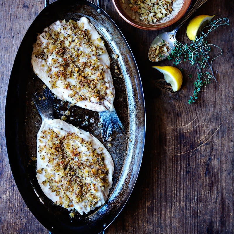 Mustard-Crusted Branzino