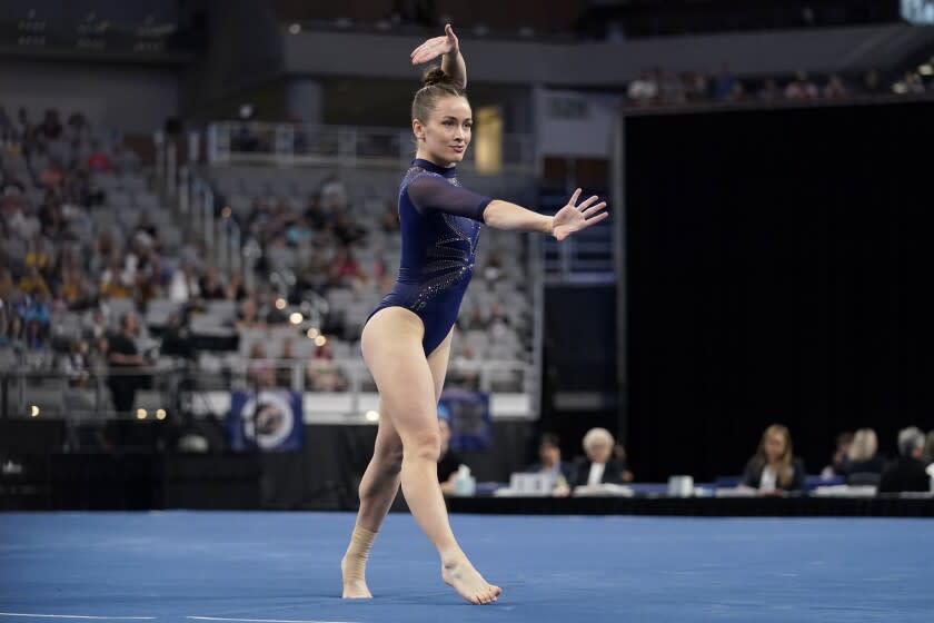 UCLA's Norah Flatley competes on the floor exercise.